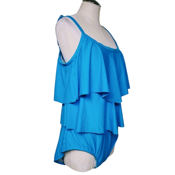 Maxine Of Hollywood One Piece Blue Ruffle Swimsuit 18W - Picture 2 of 8